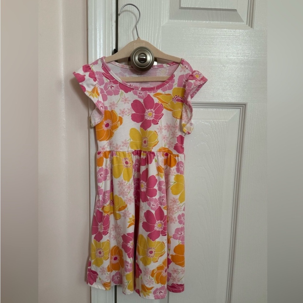 The Children’s Place Girls Dress Size 5T – Hot Pink Hawaiian Floral Short Sleeve